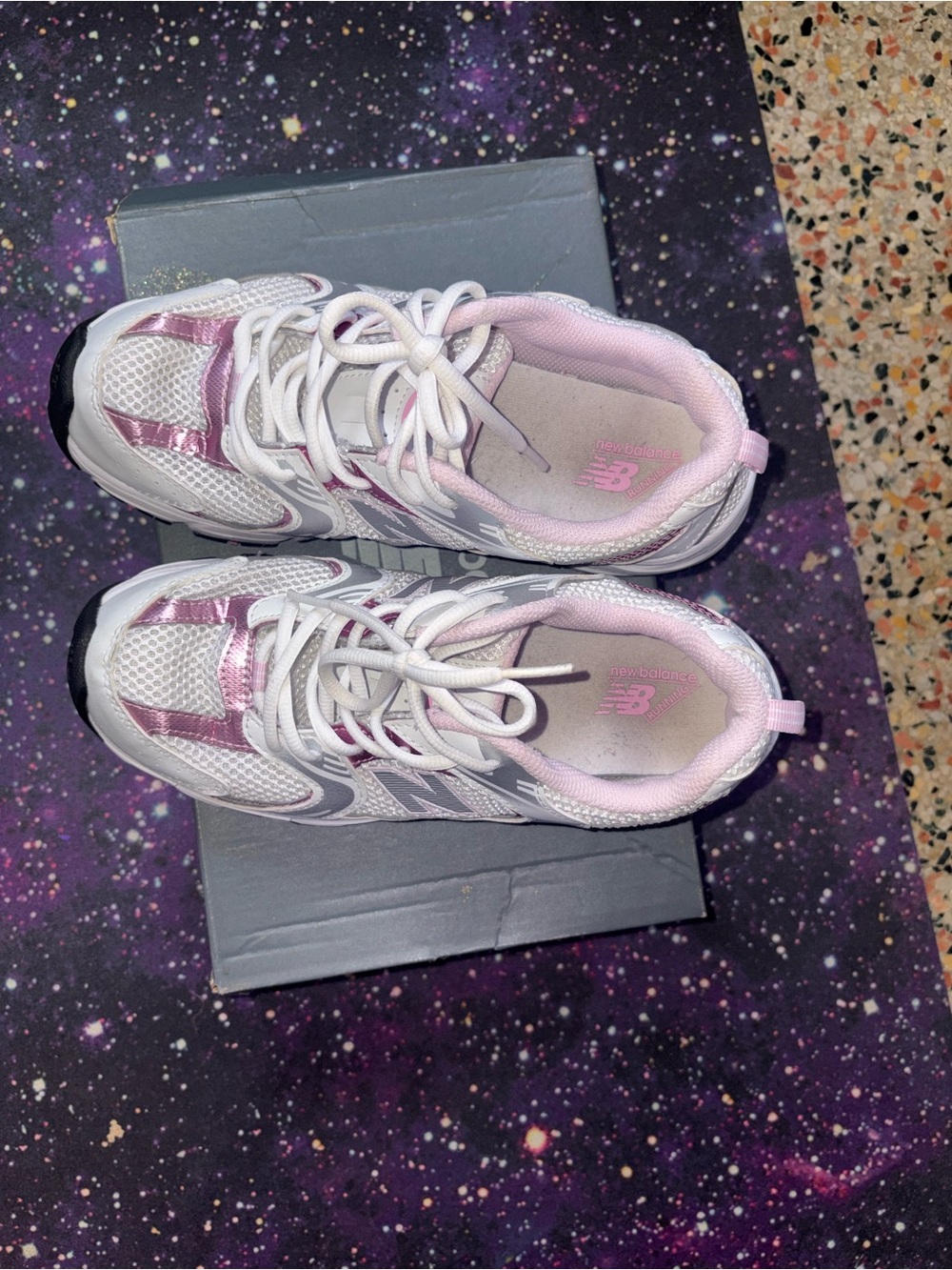 New Balance Womens' White and Pink Running Shoes